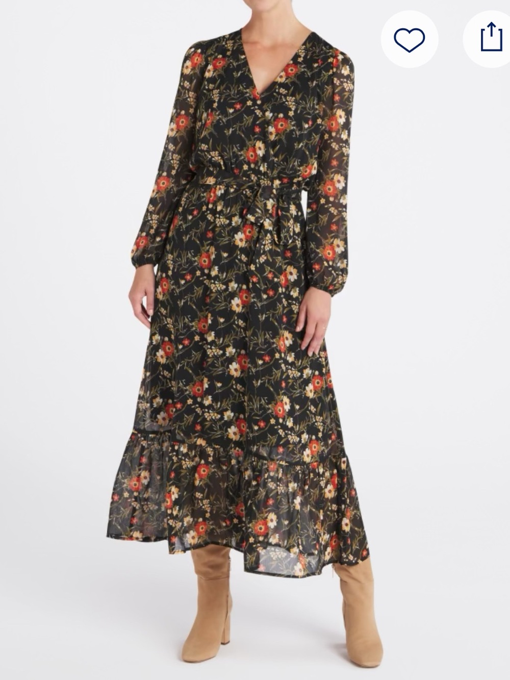 Stitchfix nine britton Black Floral Long-Sleeve Wrap Maxi Dress